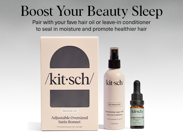 Kitsch XL Satin Bonnet for Sleeping - Softer Than Silk Hair Bonnet for Women - Secure Fit, Adjustable Night Cap for Curly & Textured Hair - Prevents Breakage, Tangles & Thinning - Charcoal