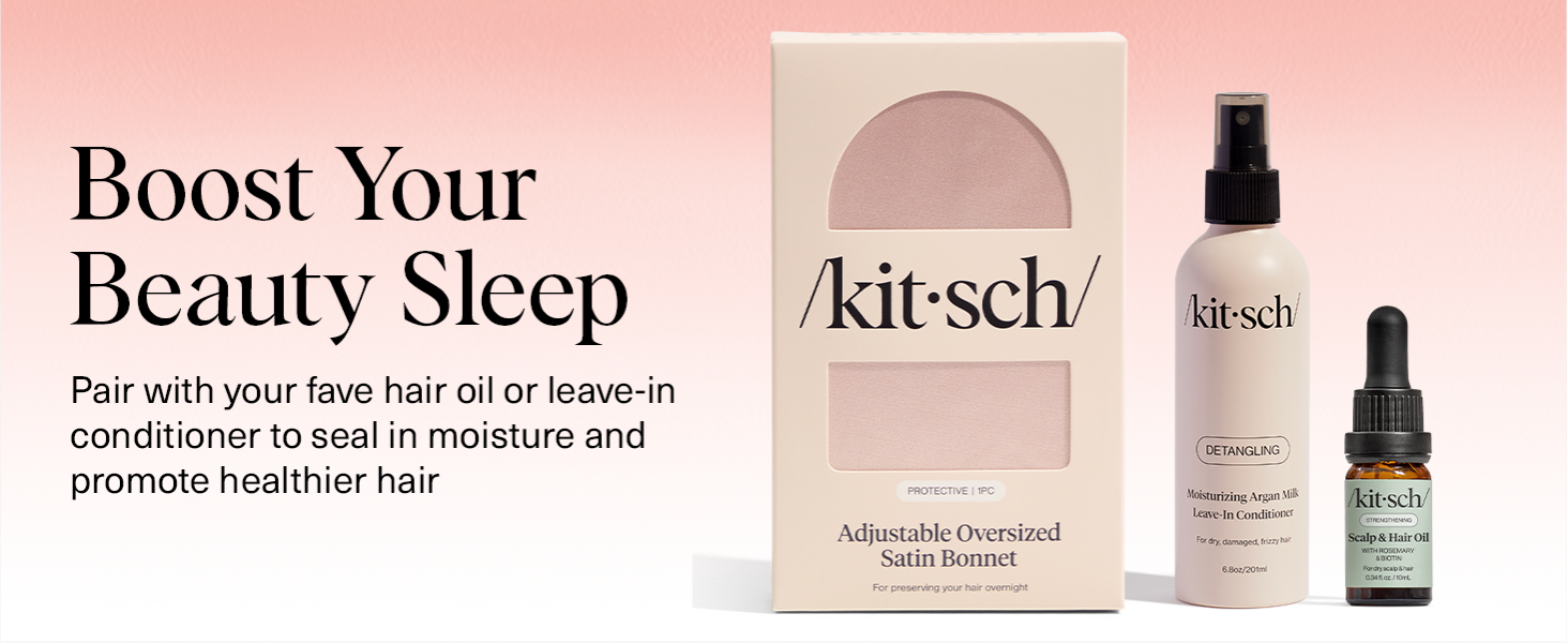 Kitsch XL Satin Bonnet for Sleeping - Softer Than Silk Hair Bonnet for Women - Secure Fit, Adjustable Night Cap for Curly & Textured Hair - Prevents Breakage, Tangles & Thinning - Blush