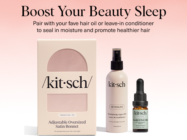 Kitsch XL Satin Bonnet for Sleeping - Softer Than Silk Hair Bonnet for Women - Secure Fit, Adjustable Night Cap for Curly & Textured Hair - Prevents Breakage, Tangles & Thinning - Blush