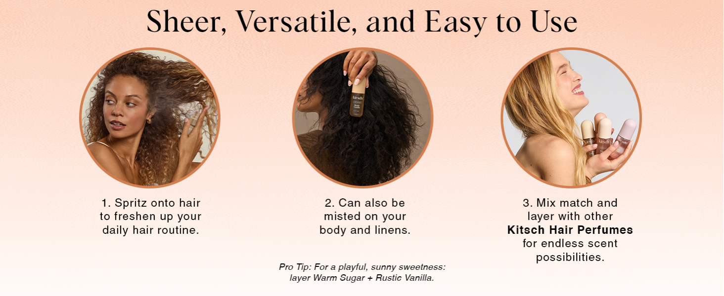 Kitsch Hair Perfume for Women - Rustic Vanilla | Clean, Deodorizing & Patented Odor-Eliminating Technology Hair Spray & Body Mist - Freshen Hair, Pillows - Warm Tonka, Vanilla & Cedar Blend - 50 mL