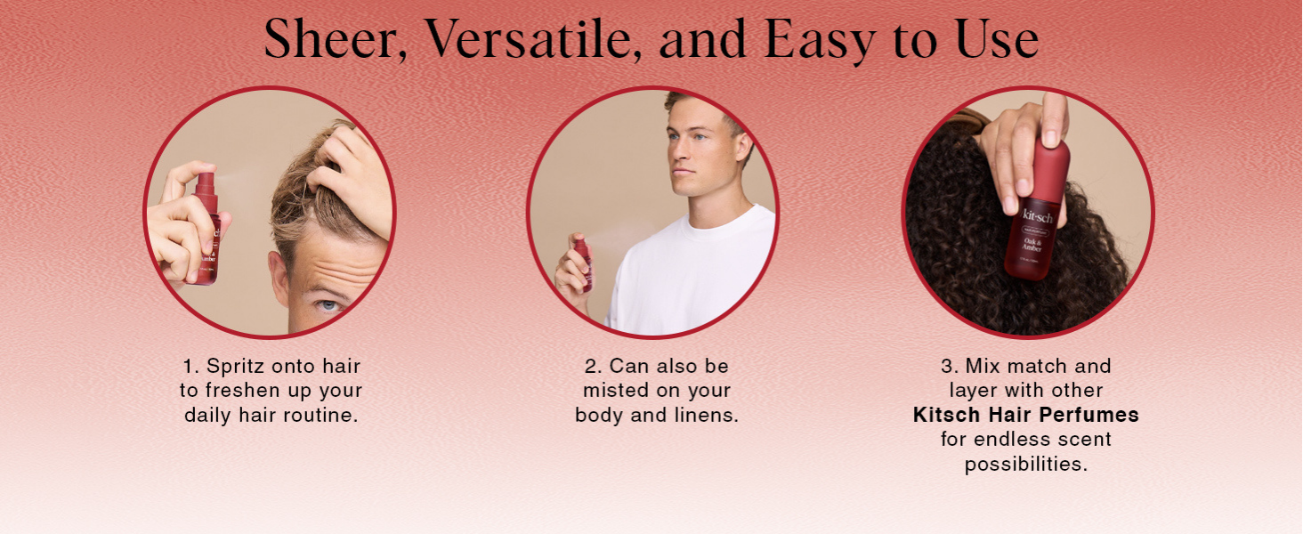 Kitsch Hair Perfume for Women - Oak & Amber | Clean, Deodorizing & Patented Odor-Eliminating Technology Hair Spray & Body Mist - Freshen Hair, Body & Pillows- Berries and Blooming Jasmine Scent - 50mL