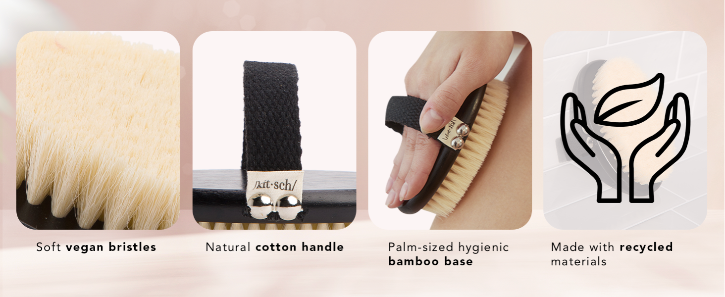 Kitsch Dry Brushing Body Brush for Lymphatic Drainage- Soft Bristles - Dry Brush to Remove Dry Skin and Improves Blood Circulation, Body Exfoliator Scrubber for Glowing Skin, Sauna Accessories