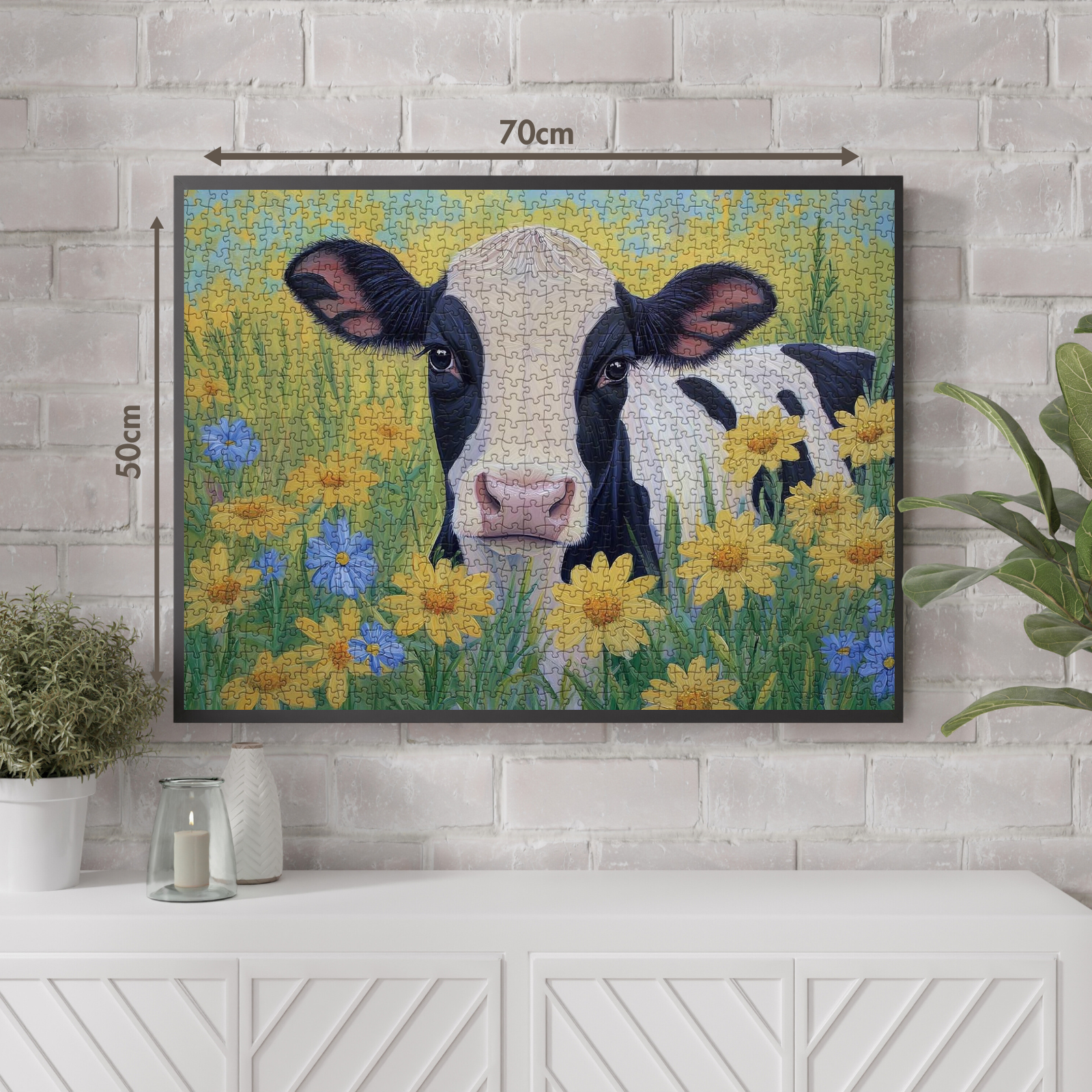 Sunflower Cow Painting Jigsaw Puzzle 1000 Piece for Adult, Animal Flower Plant Nature Jigsaw Puzzles, Funny Art Beautiful Landscape Puzzle