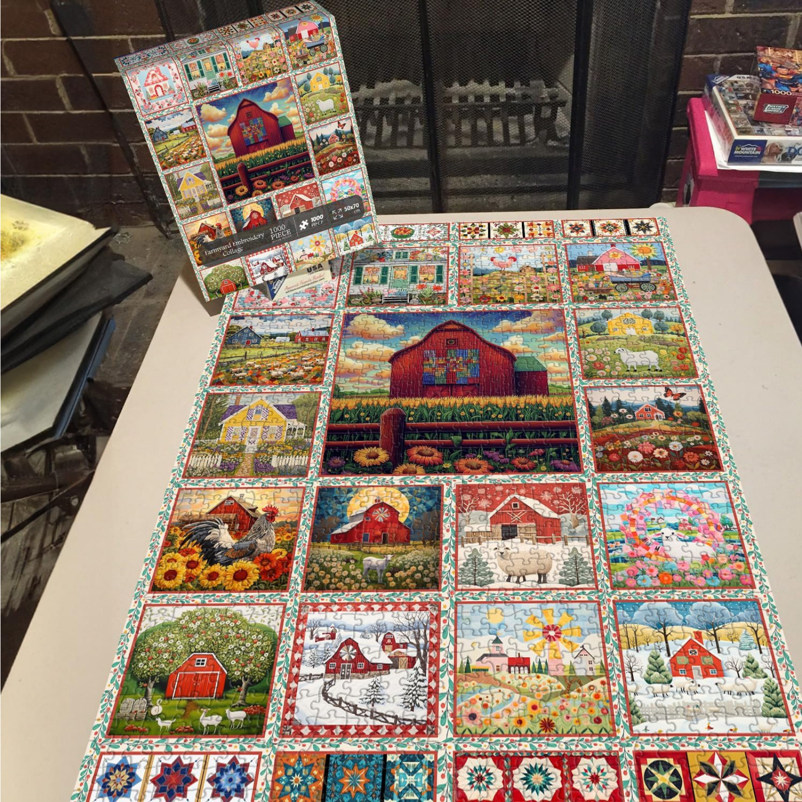 PICKFORU Farmyard Collage Puzzles for Adults, Vintage Animal Farm Barn Jigsaw Puzzles 1000 Pieces Rooster, Challenging Unique Retro Scene Theme as Wall Decor