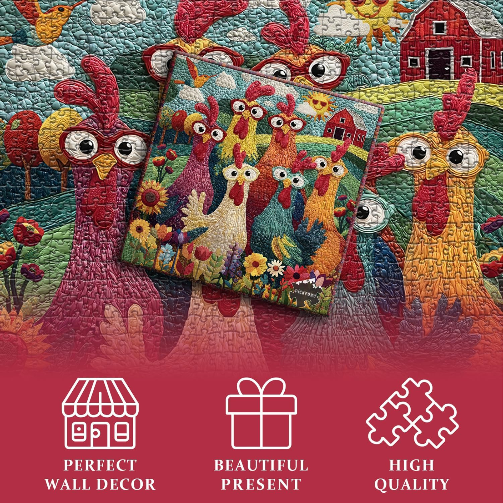 Chicken Puzzles for Adults 1000 Piece, Funny Chicken Jigsaw Puzzle, Garden Farm Flower Animal Rooster Themed, Art Challenge Puzzle
