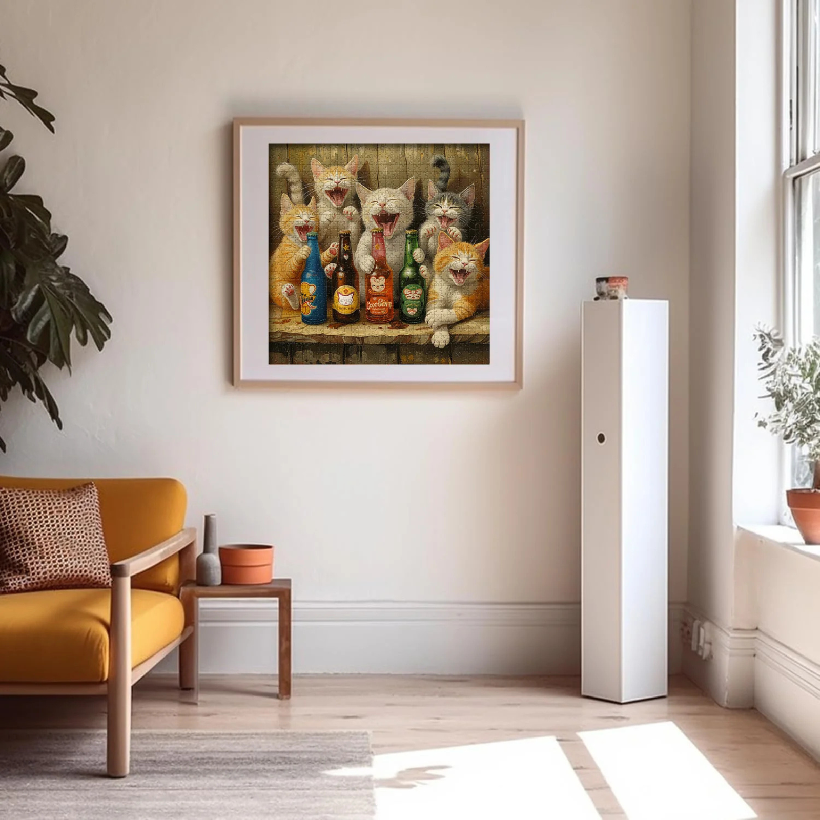 Cat Bottle Funny 1000 Pieces for Adults, Kitty Vintage Beer Jigsaw Puzzle, Cute Animal Liquor Bottle Art Puzzles