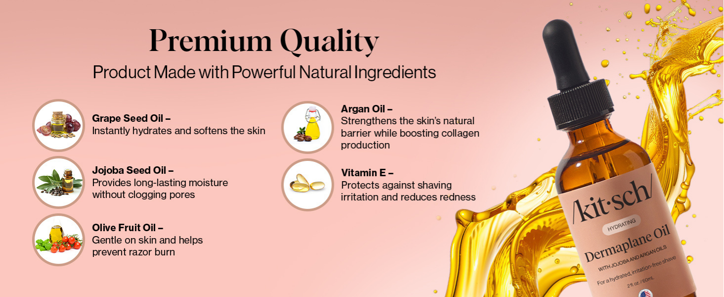 Kitsch Dermaplane Face Oil with Jojoba & Argan Oil – Hydrating Facial Formula for Dermaplaning Tool, Gua Sha & Razor Use – Irritation-Free Shave Oil for Soft, Radiant Skin - 60mL