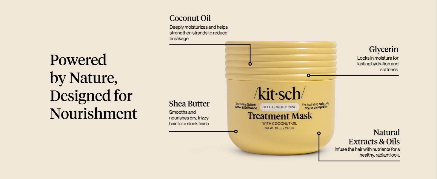 Kitsch Deep Conditioning Hair Mask &ndash; Moisturizing Hair Mask for Damaged Hair with Coconut Oil &ndash; Hydrating, Strengthening & Frizz-Reducing Hair Care Treatment for Curly, Coily & All Hair Types - 295 mL