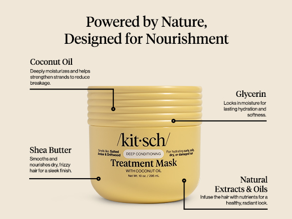 Kitsch Deep Conditioning Hair Mask &ndash; Moisturizing Hair Mask for Damaged Hair with Coconut Oil &ndash; Hydrating, Strengthening & Frizz-Reducing Hair Care Treatment for Curly, Coily & All Hair Types - 295 mL