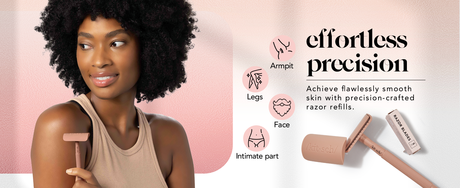 Kitsch Double Edge Razor Blades Refills – Safety Razor Blades for Smooth, Comfortable Shave – Stainless Steel Razor Refills for Safety Razors, Plastic-Free & Sustainable Shaving Blades - 10 Count