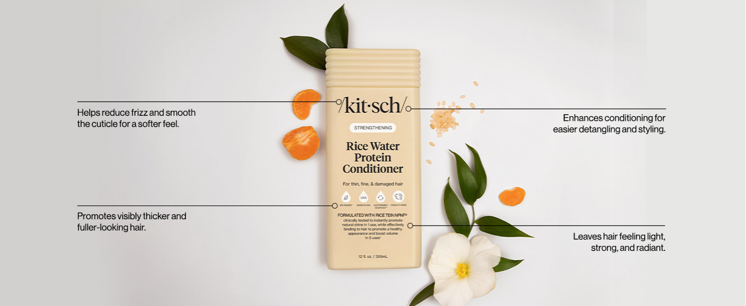 Kitsch Strengthening Rice Water Protein Conditioner for Women & Men &ndash; Hair Care for Thin, Fine & Damaged Hair, Boosts Shine & Volume &ndash; Paraben, Phthalates & Silicone Free