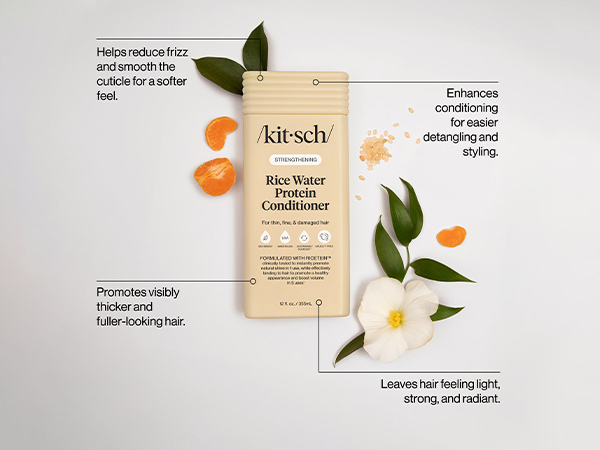 Kitsch Strengthening Rice Water Protein Conditioner for Women & Men &ndash; Hair Care for Thin, Fine & Damaged Hair, Boosts Shine & Volume &ndash; Paraben, Phthalates & Silicone Free