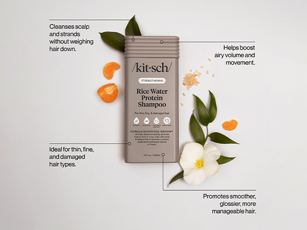 Kitsch Strengthening Rice Water Protein Shampoo for Men & Women &ndash; Hair Growth Shampoo & Volumizing Hair Care for Thin, Fine & Damaged Hair &ndash; Paraben, Phthalates & Silicone Free