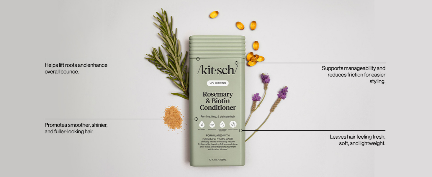 Kitsch Volumizing Rosemary & Biotin Liquid Conditioner for Women and Men for Hair Growth &ndash; Boosts Fullness & Shine After 1 Use, Thickening Bio-Based Hair Care, Color-Safe