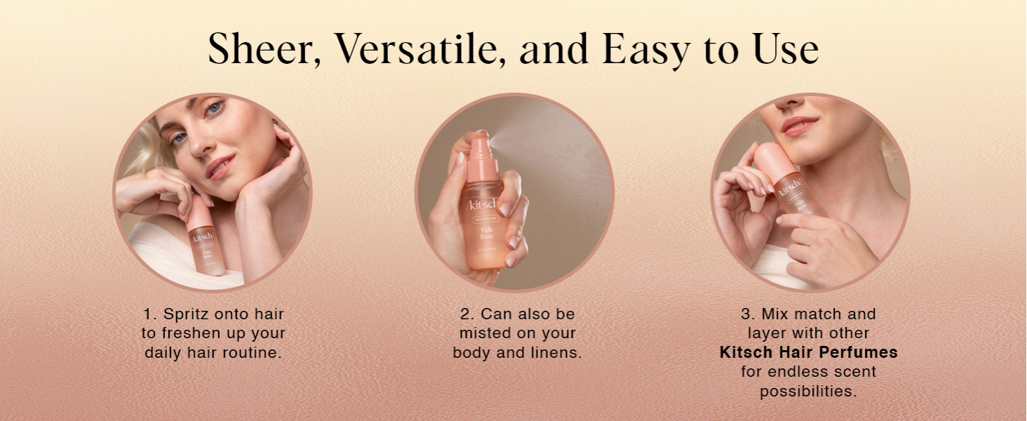 Kitsch Hair Perfume for Women - Tula Rose | Clean, Deodorizing & Patented Odor-Eliminating Technology Hair Spray & Body Mist - Freshen Hair, Body & Pillows - Floral Vanilla Scent &ndash; 50mL