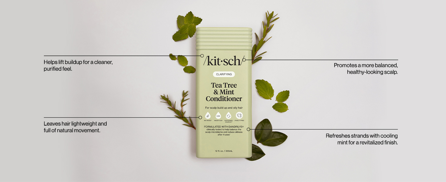 Kitsch Clarifying Tea Tree Liquid Conditioner for Women & Men – Lightweight Hydration Hair Conditioner with Peppermint & Tea Tree Oil for Oily Hair & Scalp Buildup – Made in USA Hair Care