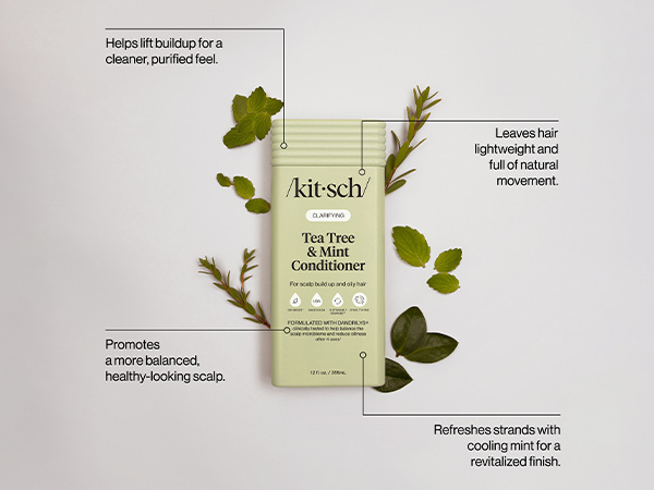 Kitsch Clarifying Tea Tree Liquid Conditioner for Women & Men – Lightweight Hydration Hair Conditioner with Peppermint & Tea Tree Oil for Oily Hair & Scalp Buildup – Made in USA Hair Care