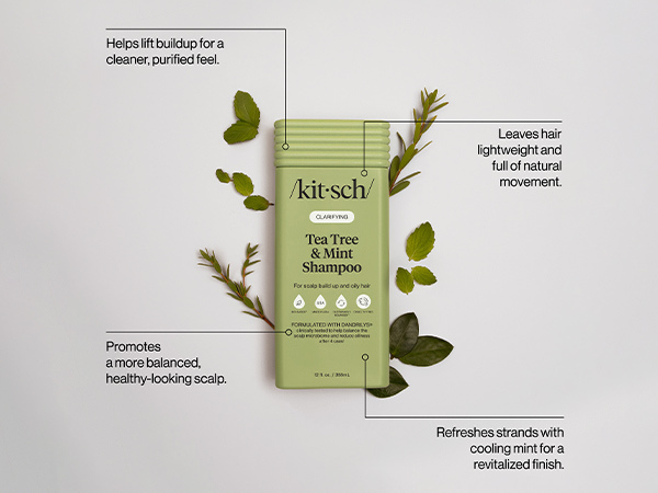 Kitsch Clarifying Tea Tree & Mint Liquid Shampoo for Men and Women – Clarifying Shampoo with Peppermint & Tea Tree Oil for Oily Hair & Scalp Buildup – Clean Color-Safe Hair Care, Made in USA