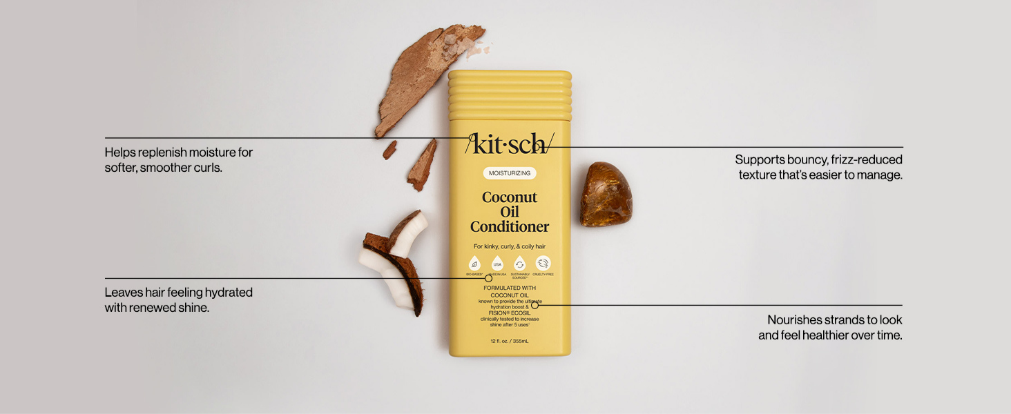 Kitsch Moisturizing Coconut Oil Liquid Conditioner for Women & Men &ndash; Coconut Oil Hair Conditioner for Kinky, Curly & Coily Hair &ndash; Deep Moisture, Shine & Manageability, Color-Safe Hair Care