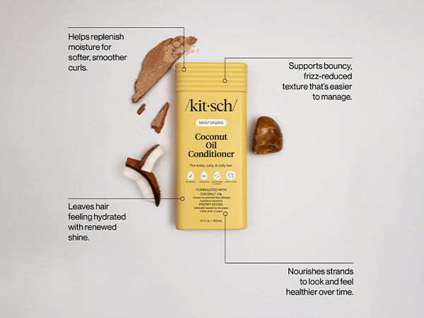 Kitsch Moisturizing Coconut Oil Liquid Conditioner for Women & Men &ndash; Coconut Oil Hair Conditioner for Kinky, Curly & Coily Hair &ndash; Deep Moisture, Shine & Manageability, Color-Safe Hair Care