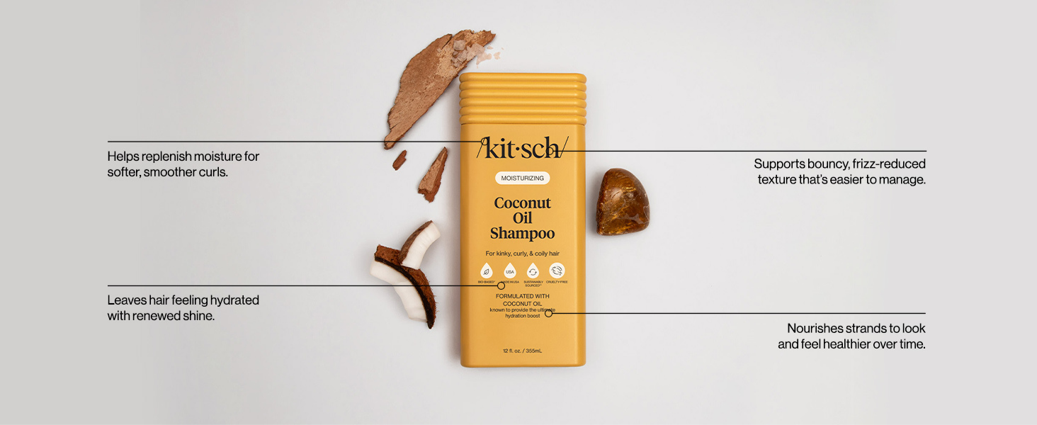 Kitsch Moisturizing Coconut Oil Liquid Conditioner for Women & Men &ndash; Coconut Oil Hair Conditioner for Kinky, Curly & Coily Hair &ndash; Deep Moisture, Shine & Manageability, Color-Safe Hair Care