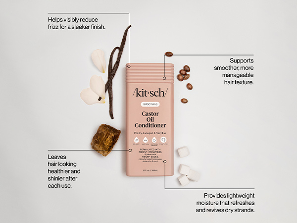 Kitsch Smoothing Castor Oil Liquid Conditioner for Women and Men &ndash; Nourishing Hair Conditioner for Dry, Damaged & Frizzy Hair &ndash; Clean, Color-Safe Hair Care, Bio-Based Formula, Made in USA