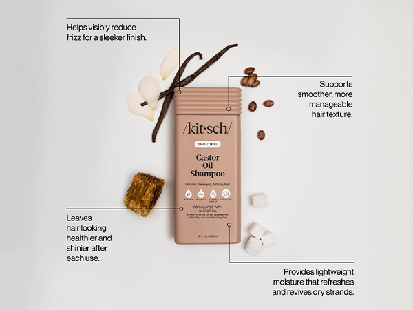 Kitsch Smoothing Castor Oil Liquid Shampoo &ndash; Nourishing Hair Shampoo for Men and Women &ndash; Smooths Dry, Damaged & Frizzy Hair &ndash; Clean, Bio-Based, Color-Safe Hair Care, Made in USA