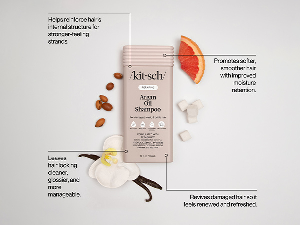 Kitsch Repairing Argan Oil Shampoo for Men & Women w/Terabond&trade; &ndash; Argan Oil for Hair, Repairs & Renews Damaged, Weak, & Brittle Hair &ndash; Silicone, Paraben & Sulfate Free Shampoo for Hair Care