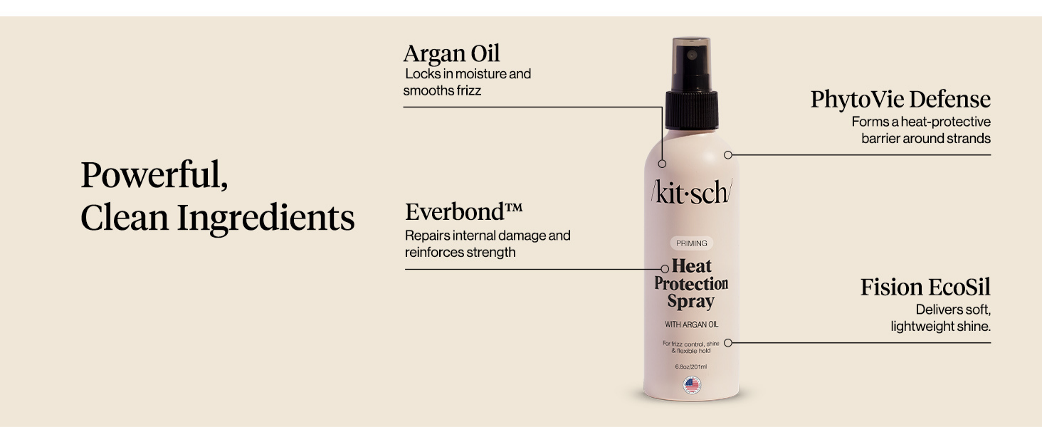 Kitsch Heat Protection Spray for Hair &ndash; Heat Protectant for Hair with Argan Oil &ndash; Styling Hair Spray for Frizz Control, Shine & Damage Protection &ndash; Protects Strands | Ideal Gifts for Women