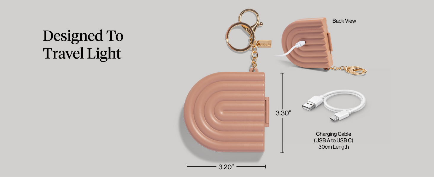 Kitsch Compact Mirror Keychain &ndash; Travel Makeup Mirror with Lights, Small Lighted Dual-Magnification Pocket Mirrors, USB-Rechargeable, Ideal for Your Touch-Ups While On Travel &ndash; Terracotta