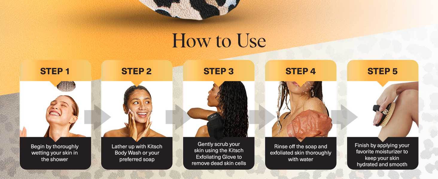 Kitsch Exfoliating Glove 1pc &ndash; Korean Exfoliating Mitt & Deep Exfoliating Body Scrubber for Shower, Bath | Body Exfoliator Glove, Dead Skin Remover | Skin Care for Smooth Skin - Leopard