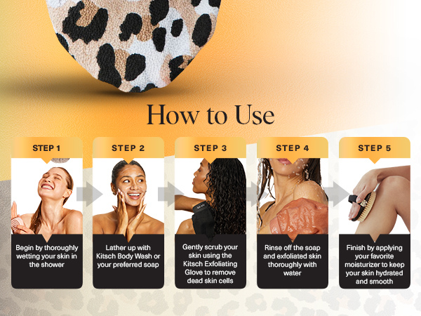 Kitsch Exfoliating Glove 1pc &ndash; Korean Exfoliating Mitt & Deep Exfoliating Body Scrubber for Shower, Bath | Body Exfoliator Glove, Dead Skin Remover | Skin Care for Smooth Skin - Leopard