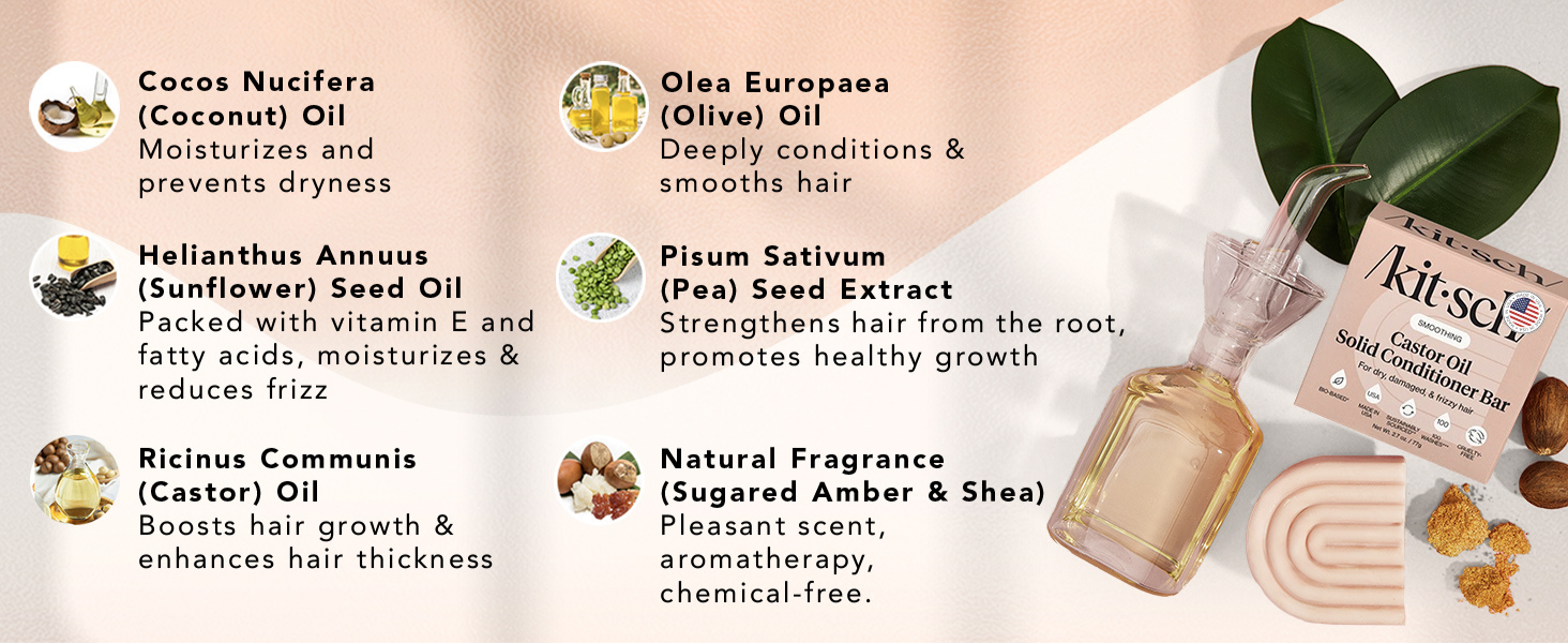 Kitsch Castor Oil Conditioner Bar Soap - Hydrating & Moisturizing Hair Care - Organic Castor Oil Conditioner for Hair Growth & Scalp Nourishment - Silicone & Paraben-Free, Vegan, Made in USA