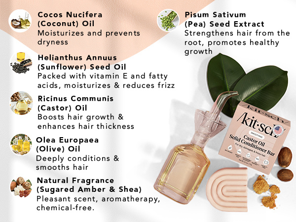 Kitsch Castor Oil Conditioner Bar Soap - Hydrating & Moisturizing Hair Care - Organic Castor Oil Conditioner for Hair Growth & Scalp Nourishment - Silicone & Paraben-Free, Vegan, Made in USA