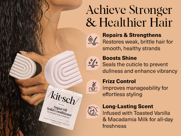 Kitsch Argan Oil Conditioner Bar &ndash; Repairing Hair Conditioner for Damaged Hair, Anti-Frizz &ndash; Strengthening, Moisturizing Hair Care &ndash; Paraben, Silicone & Sulfate-Free &ndash; Made in USA
