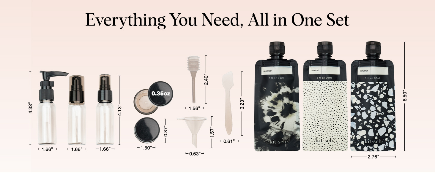 Kitsch 11 PCS Travel Containers for Toiletries &ndash; Travel Essentials Kit for Shampoo, & More - TSA Approved Bottles for Travel Size Toiletries, Leak-Proof Refillable Travel Containers - Black & Ivory