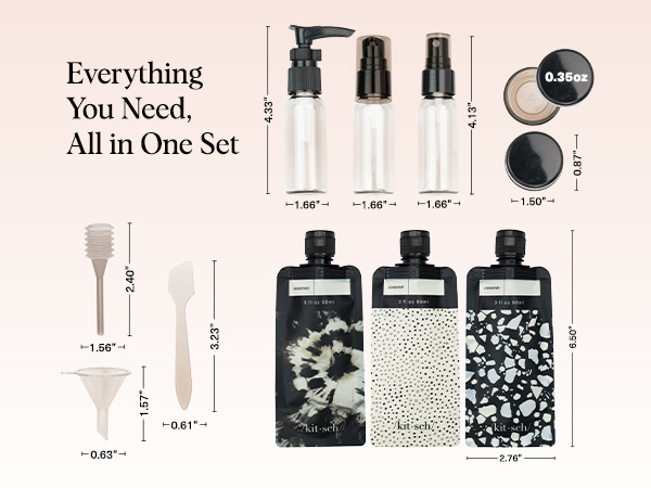 Kitsch 11 PCS Travel Containers for Toiletries &ndash; Travel Essentials Kit for Shampoo, & More - TSA Approved Bottles for Travel Size Toiletries, Leak-Proof Refillable Travel Containers - Black & Ivory