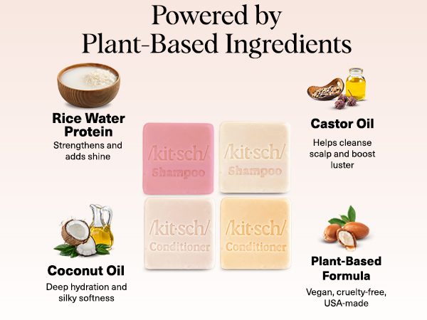 Kitsch Shampoo and Conditioner Set - 4pc Sampler Bars with Rice Water Shampoo and Conditioner, Castor Oil Shampoo & Coconut Oil Conditioner - Bottle-Free Beauty for Hair Growth, Repair & Moisture