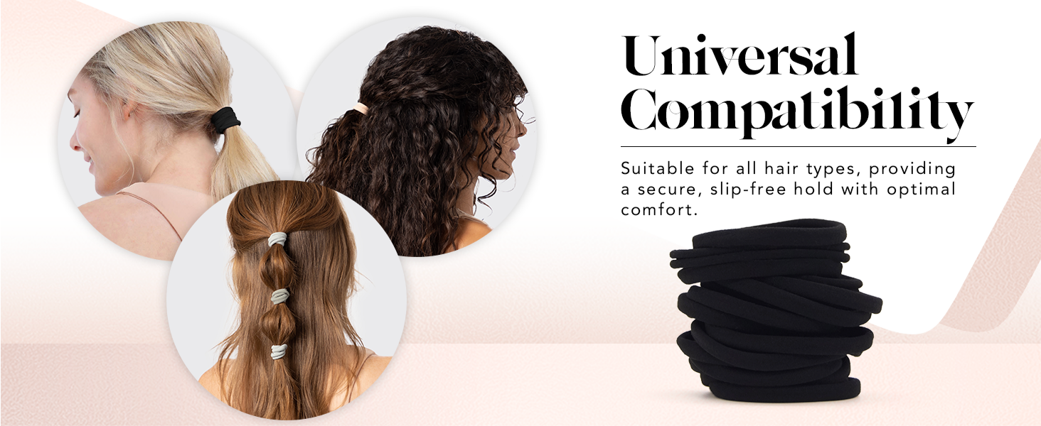 Kitsch Nylon Hair Ties No Damage - Stretchable Hair Bands for Strong All-Day Hold, Ponytail Holders | Hair Accessories for Girls | Ideal Gifts for Women - Black, 20 Pcs