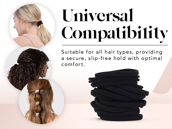 Kitsch Nylon Hair Ties No Damage - Stretchable Hair Bands for Strong All-Day Hold, Ponytail Holders | Hair Accessories for Girls | Ideal Gifts for Women - Black, 20 Pcs
