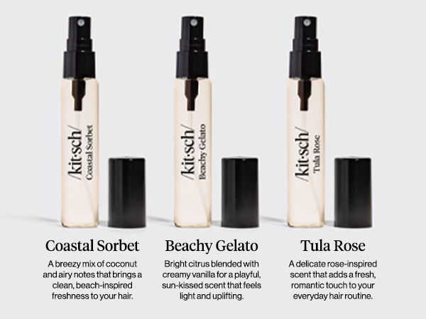 Kitsch Hair Perfume for Women- Trio Set | Deodorizing & Patented Odor-Eliminating Technology Hair Spray & Body Mist- Freshen Hair, Body & Pillows - Tula Rose, Beachy Gelato & Coastal Sorbet- 3 x 10mL