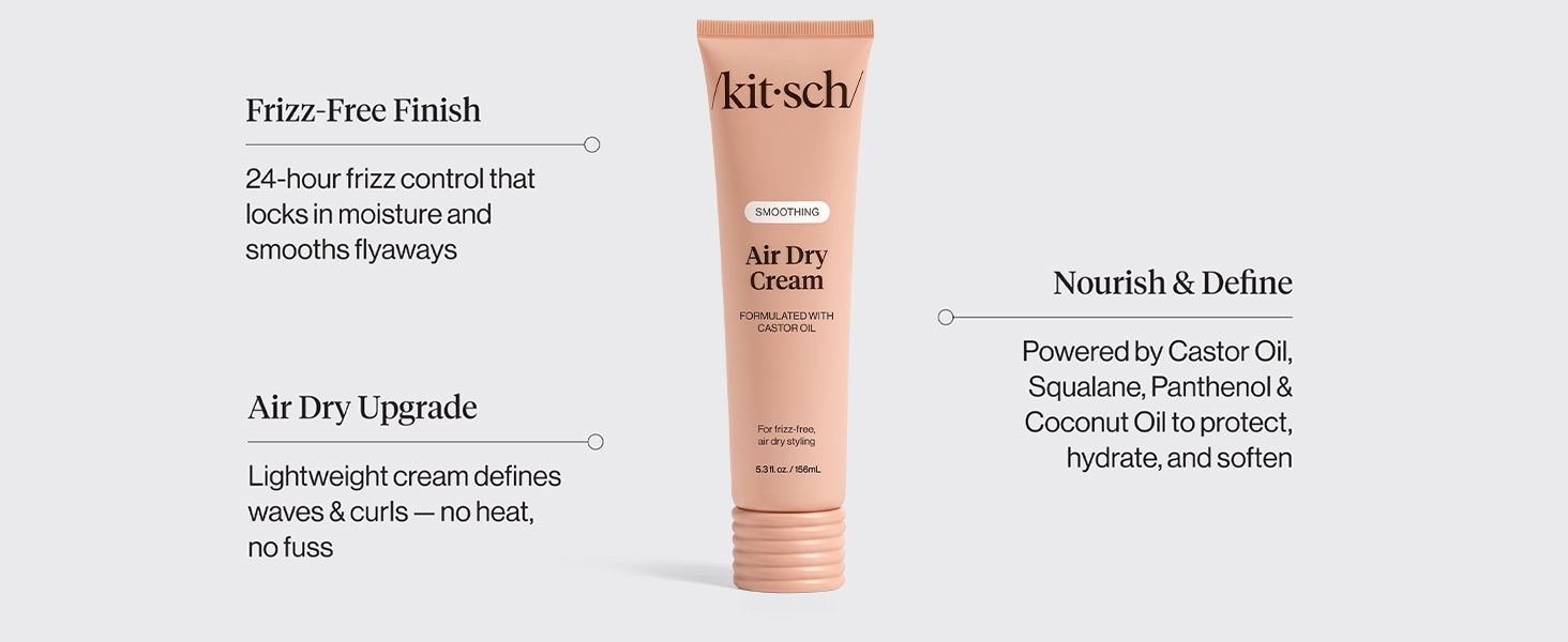 Kitsch Smoothing Air Dry Cream for Hair – Frizz Control Hair Care Product with Castor Oil & Coconut Oil– Weightless Styling Cream- Enhances Natural Texture Appearance