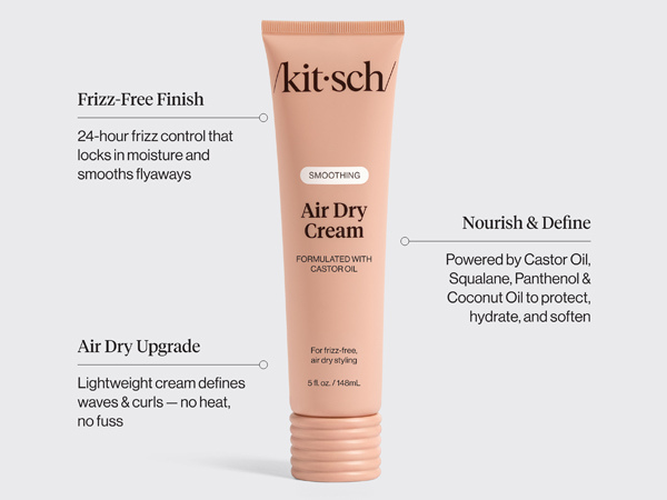 Kitsch Smoothing Air Dry Cream for Hair – Frizz Control Hair Care Product with Castor Oil & Coconut Oil– Weightless Styling Cream- Enhances Natural Texture Appearance