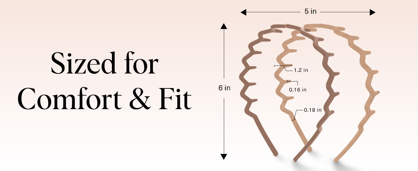 Kitsch Zig Zag Headbands for Women - Neutral, 2 pcs, Fashion Accessories for Slicked Back Styles | Comfortable Wavy Headbands | Comb Headband with Teeth