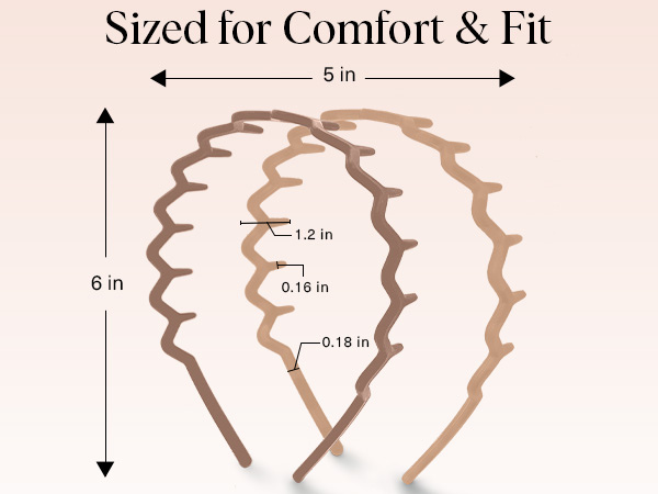Kitsch Zig Zag Headbands for Women - Neutral, 2 pcs, Fashion Accessories for Slicked Back Styles | Comfortable Wavy Headbands | Comb Headband with Teeth