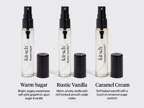 Kitsch Trio Vanilla Vault Hair Perfume for Women - Hair Spray & Body Mist, Clean, Deodorizing & Patented Odor-Eliminating Technology – Freshen Hair, Body & Pillows – Made in USA – 3x10mL