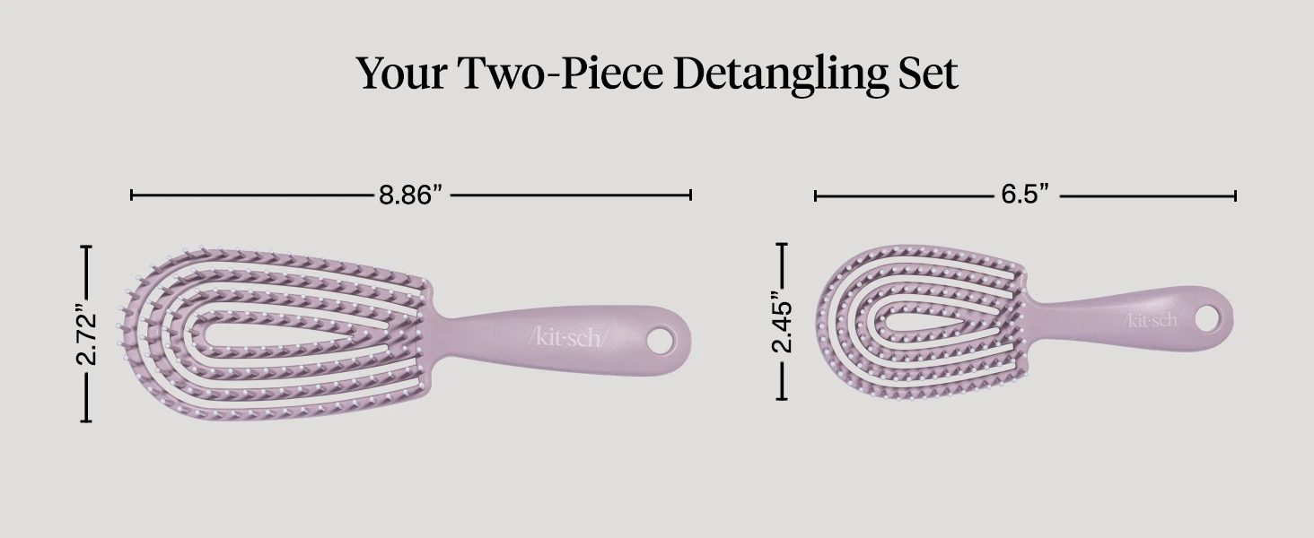 Kitsch Flexi Flow Duo Detangler Brush, Hair Brushes For Women - Soft Violet Brush Detangler for Women, Men & Kids, Curly Hair Brush w/ Bendable Frame, Bounce Curl Defining Brush for Wet or Dry Strands