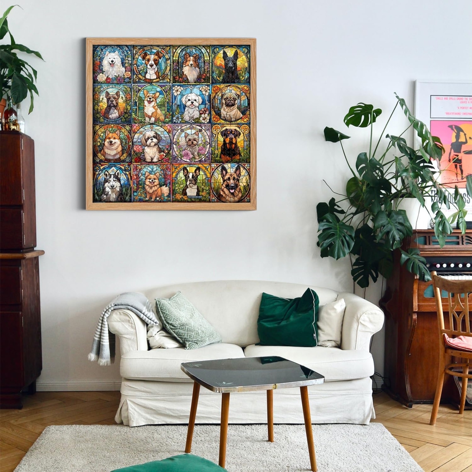 【Home Wall Decor】As a wall decor, funny dog puzzles of colorful stained glass dogs adds artistic charm. With 16 vibrant dogs designs,impossible 1000 piece puzzles dog brings vitality to any space.