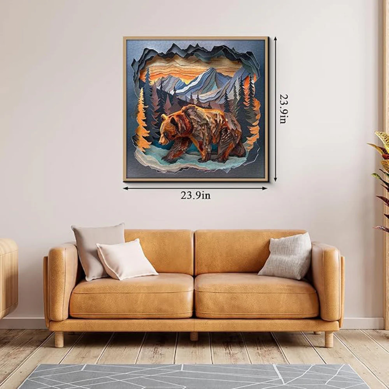 23.9*23.9in. Bear's journey puzzles 1000 pieces comes with exquisite box and high-resolution poster. And the poster can as a reference for puzzles.