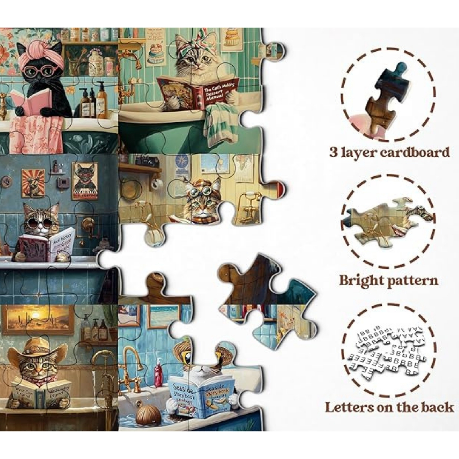 The bathroom is adorned with vintage-style tiles in soft pastel hues, enhancing the old-world charm of the scene.